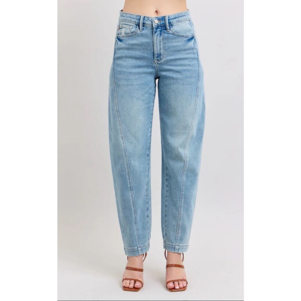 Judy Blue High-Rise Side Panel Barrel Fit Jeans 7/28 Light wash Stretchy Boho - Picture 10 of 10